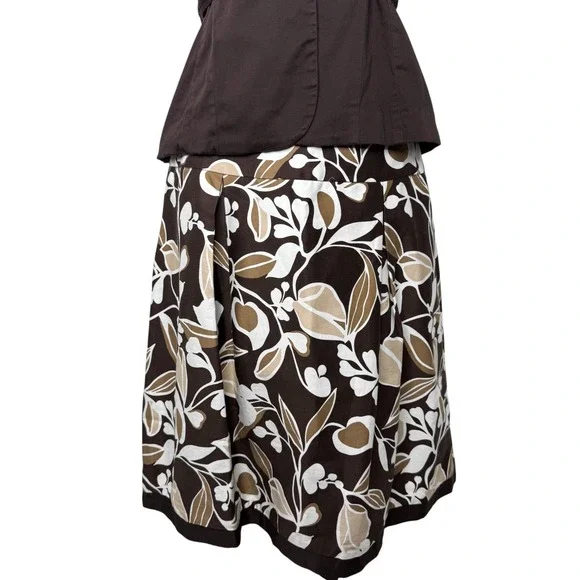 Vintage 2000s Brown Floral A-Line Top Skirt Set Retro Office Cottagecore 12P - Picture 3 of 16